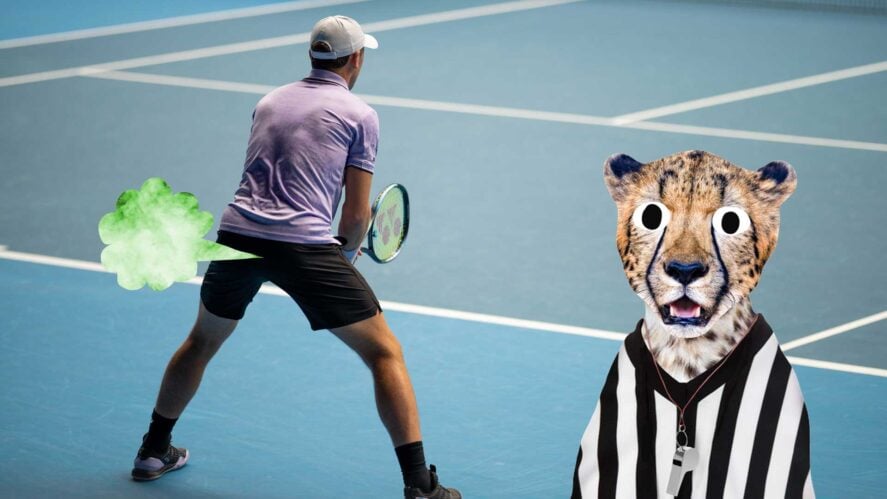 A tennis player farting on the court