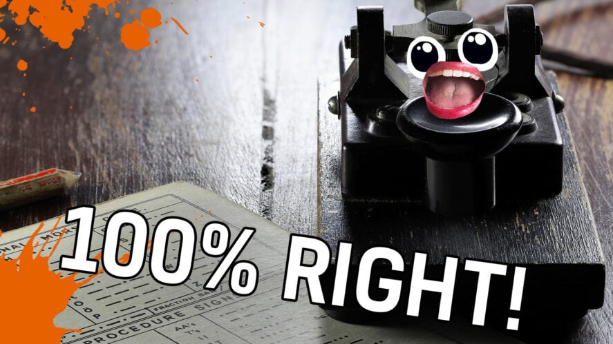 A Morse Code machine with text reading &quot;100% Right!&quot;