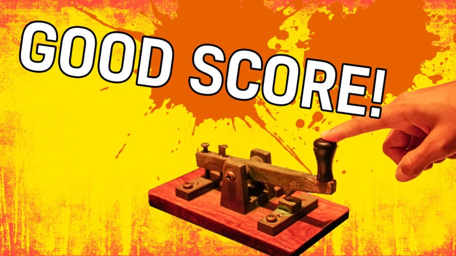 A Morse Code machine with text reading &quot;Good Score!&quot;