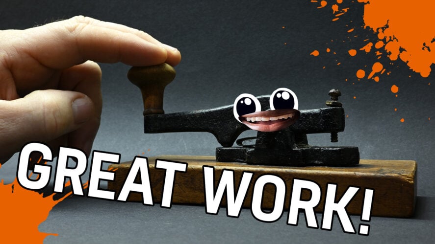 A Morse Code machine with text reading &quot;Great Work!&quot;