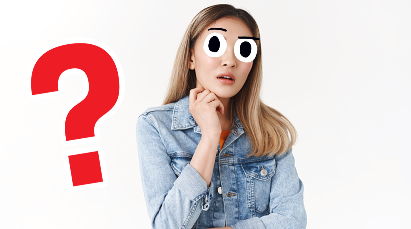 Woman looking puzzles on grey background